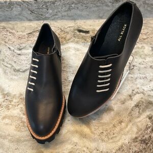 All Black Women's Black Leather Lace-Detail Loafers